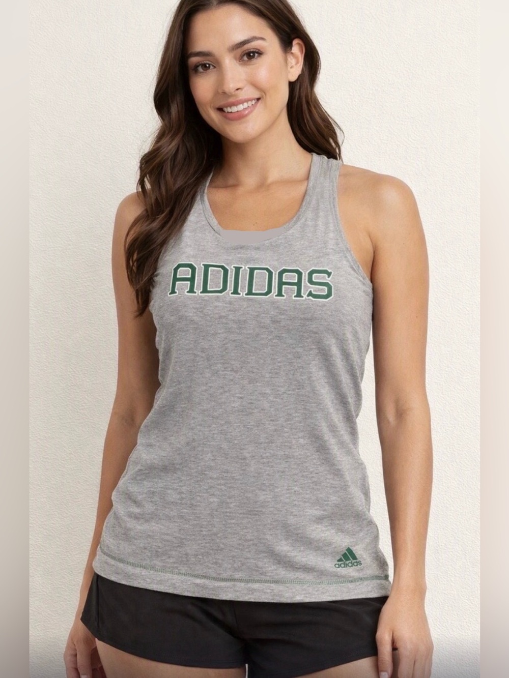 Adidas Team Heather Gray & Green Ruched Racerback Tank Top - Size Small